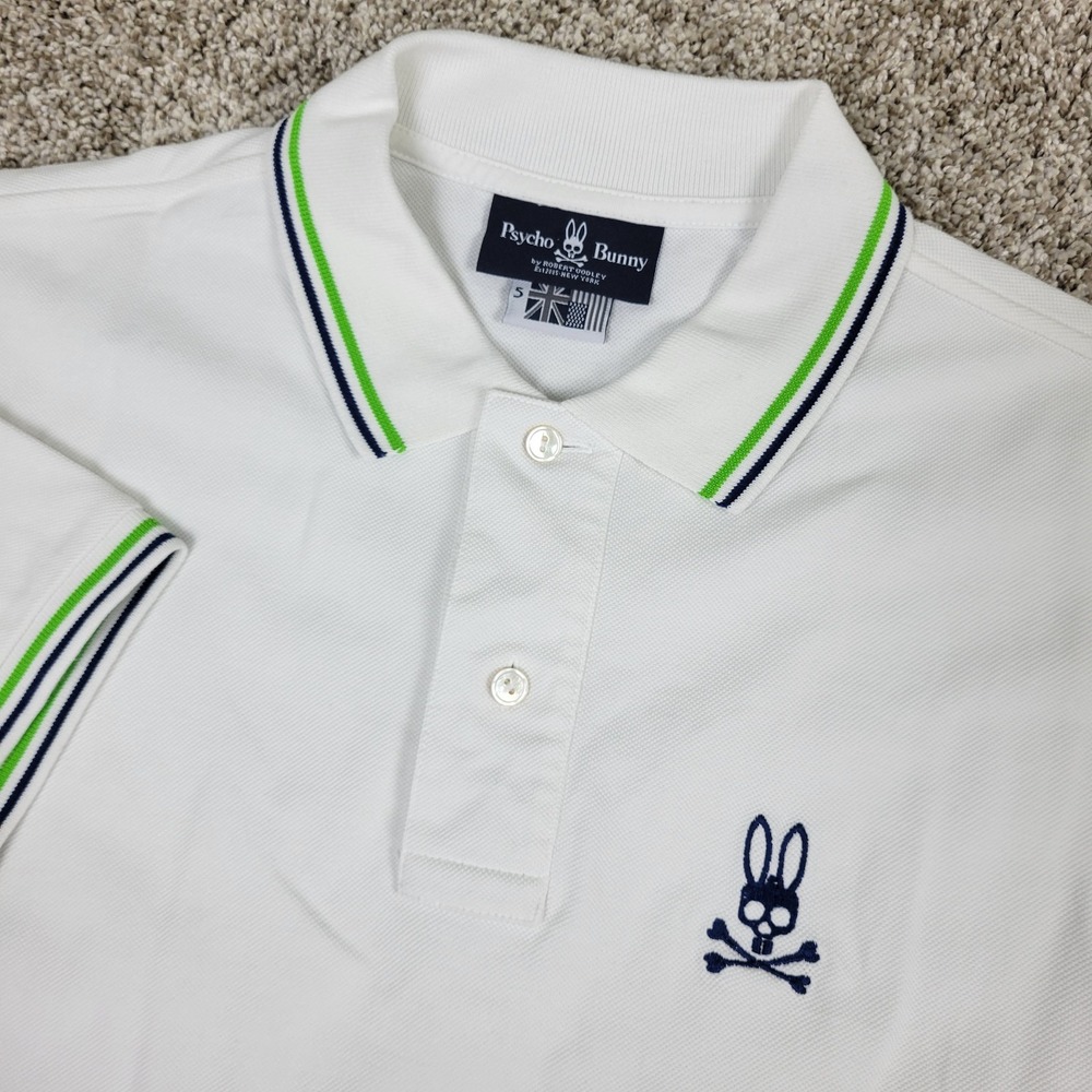 Psycho Bunny Mens 5 Solid White Stretch Knit Polo Short Sleeve